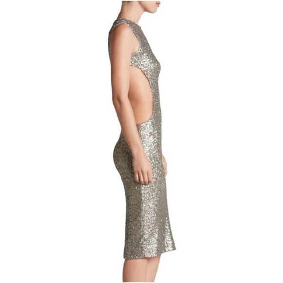 New Dress the Population Ryan Sequin Platinum Gunmetal Mesh Insert Midi Dress M - Picture 11 of 11
